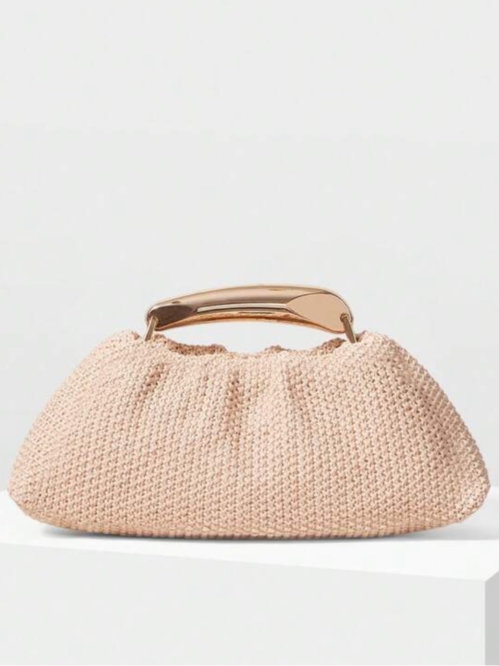Beige Straw Knit Top-Handle Bag